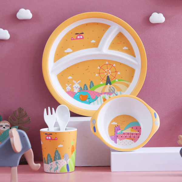 Cartoon children's bamboo fiber tableware set [28.8 * 10.2 * 19.5cm]