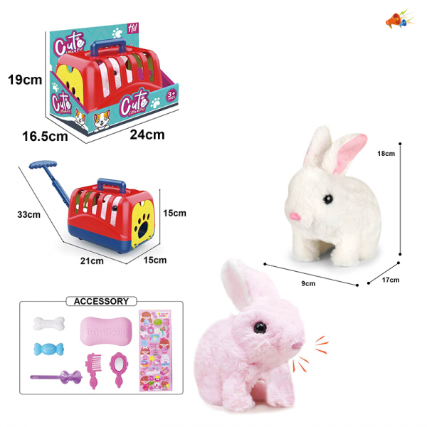 Plush walking animal+hand cage+accessory set