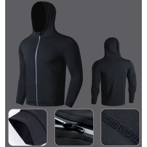 Fitness Running Training Zipper Warm Casual Hoodie Windproof Quick Dry Jacket Long Sleeve S-XXXL Men 92% Spandex 8% Polyester [No Text Packaging].