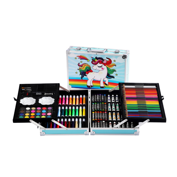 145 piece double-layer aluminum box children's watercolor pen painting set, single color clear pack [no text packaging]