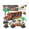 Light and music inertia dinosaur storage cart, three dinosaur return carts, scene including three PVC dinosaurs, two trees, one volcanic rock, one dinosaur fossil, track, launcher Inertia Lights With battery Non-transparent wheels Plastic【English Packaging】_201151967