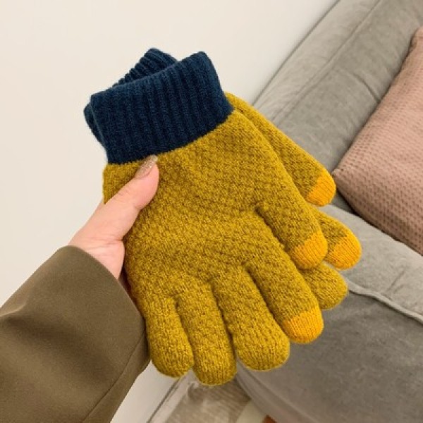 Warm Couple Cute Woolen Stripe Touchable Gloves