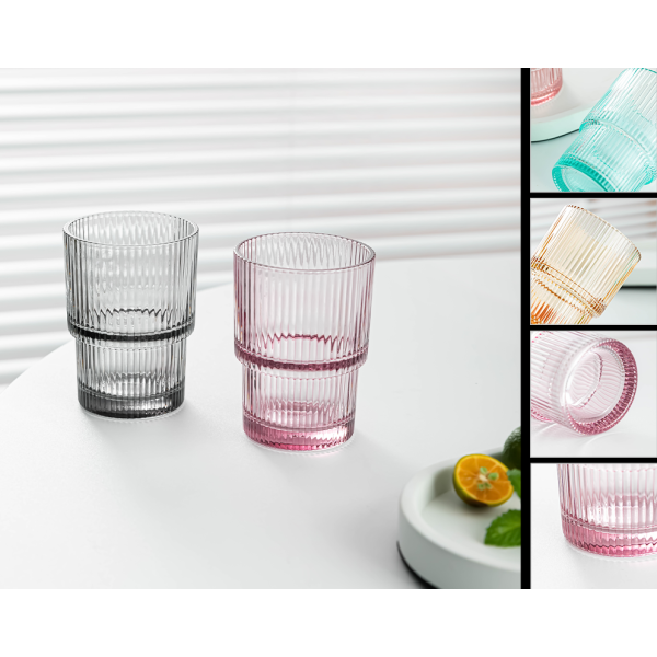 Ledong Vertical Pattern Cup Two Piece Set,one colour only,glass【Chinese English  Packaging】_201981577_hd