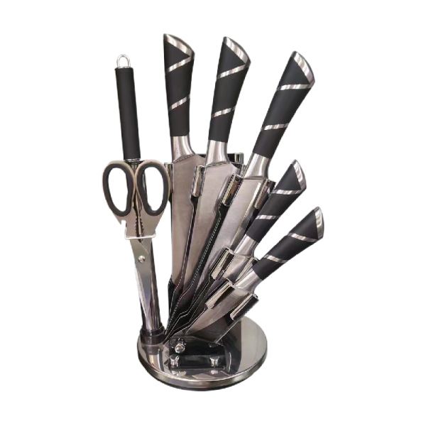 Набор ножей из нержавеющей стали из восьми предметов Double Bar Twill Black Handled Knives Eight Piece Set Acrylic Knife Block,Только один вид,Металл【Упаковка на английском языке】_201578494_hd