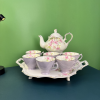 8-Head English Oval Plate Tea Pot Set - Spring - Purple Pot: 1000-1350mL  one colour only Porcelain【Packaging without Words】_201438747