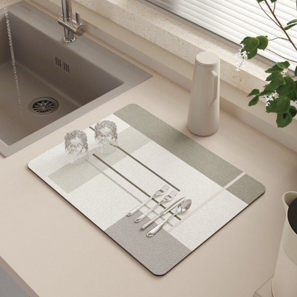 Minimally designed kitchen drain mat monochrome clear packaging [no text packaging]