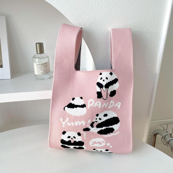 Small Knitted Cute Panda Tote Bag,Pink,one colour only【Packaging without Words】_201568059_hd