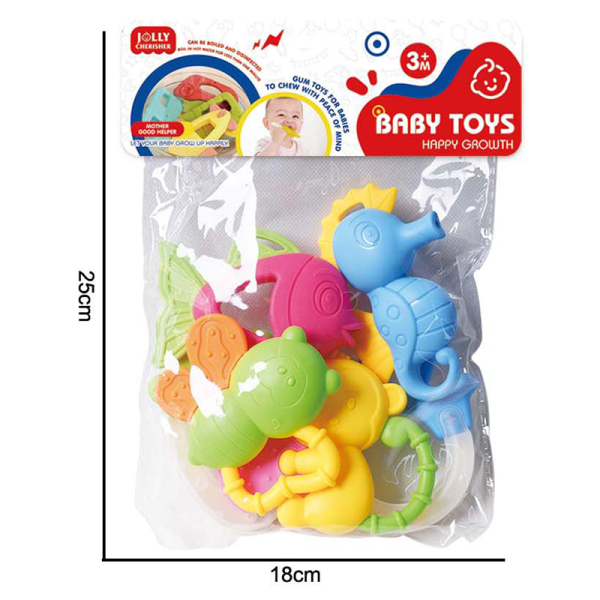 6 (pcs) Cartoon puzzle soothing baby gum toy set