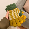 Striped Warm Couple Cute Woolen Striped Touchable Gloves,Common use,Uni size,split-finger gloves,100% polyester fiber【Packaging without Words】_201666616