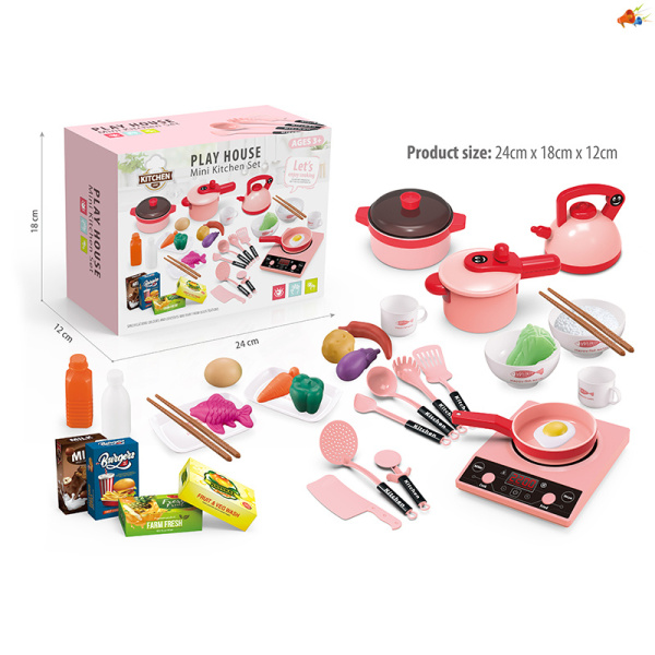 36pcs Family Kitchen Set Medium Pink,Cute Version,Sound,IC without language,Solid color,Plastic【English Packaging】_201578235_hd