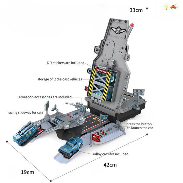 Многофункциональный 2 в 1 для приема деформированных авианосцев может запускать ракеты - со звуком и светом (случайно с 3 легированными автомобилями, 6 самолетами, военными флагами, наклейками DIY)