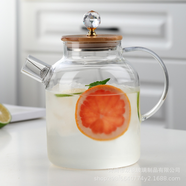 Transparent glass bead bamboo wrapped tea pot [1800ML],one colour only,glass【Chinese Packaging】_201855534_hd