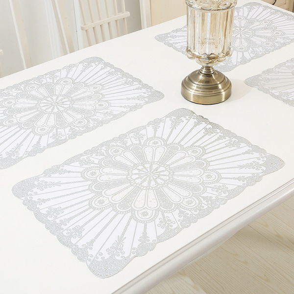 12PCS European style light luxury hollowed out lace gilded dining plate mat,one colour only,Textile【Packaging without Words】_201869380_hd