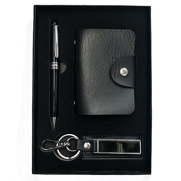 Black ballpoint pen+card holder+keychain set【Packaging without Words】_200924719_hd