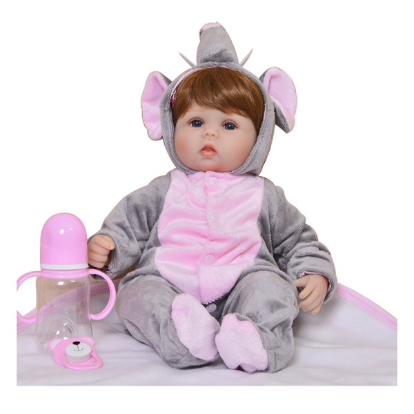 45cm Rebirth doll with bottle, pacifier, cushion (wig cover)