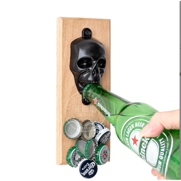 Vintage skull refrigerator sticker wall wall mounted wooden beer bottle opener [20*7.5CM