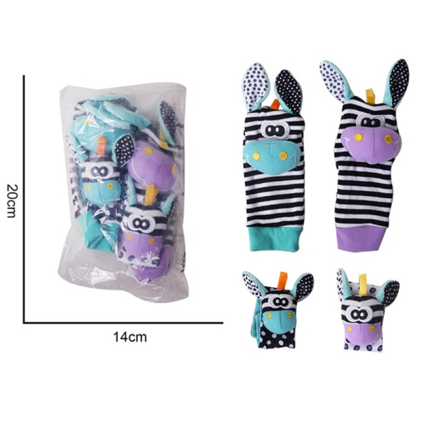 4 (pcs) Baby Cartoon Wrist Band Ring Socks Set