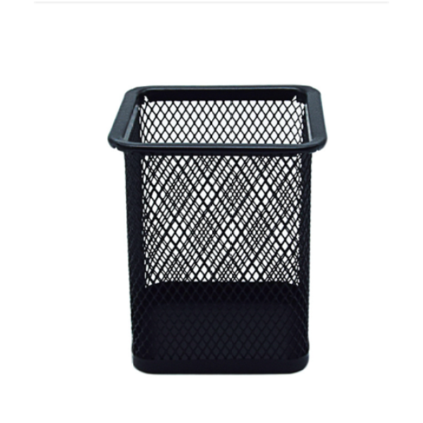 Square iron mesh pen holder black [8x9.8cm]