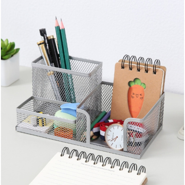 Four compartments desktop organizer pen holder [8.5*6.5*10.5CM,Mix color,Metal【Packaging without Words】_201820559_hd