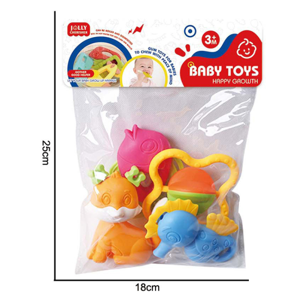 4 (pcs) Cartoon puzzle soothing baby gum toy set