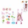 Doll with tableware sets, diaper pots, bottles, sand hammer rattles, horn rattles, love ball rattles, rattle rattles, strollers