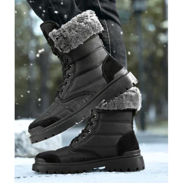 High-top waterproof padded warm snow boots,Men,#44,Black,12,Colored box,Rubber,pigskin【Packaging without Words】_201608408_hd