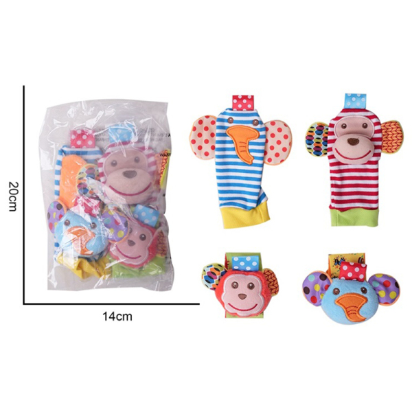 4 (pcs) Baby Cartoon Wrist Band Ring Socks Set