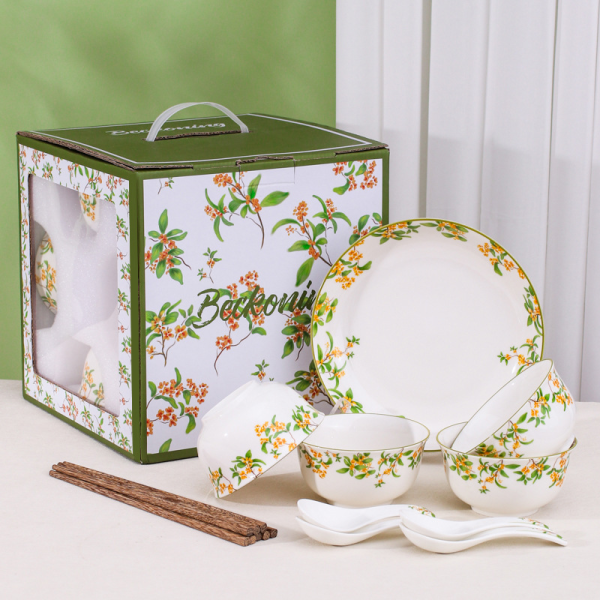 Osmanthus Ceramic Tableware Set [Four Bowls and Four Spoons],one colour only,Ceramics【English Packaging】_201920146_hd