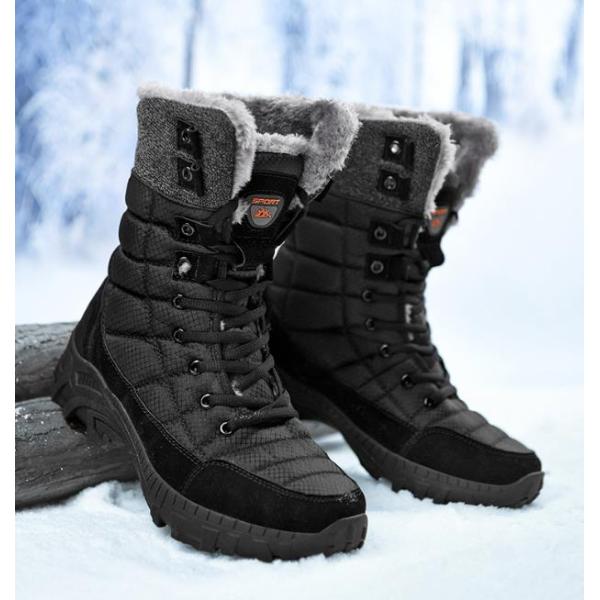 High-top waterproof padded warm snow boots,Men,#39,Black,12,Colored box,Rubber,pigskin【Packaging without Words】_201608425_hd