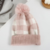 Checkered hat with fur ball Unisex 56-58CM 100% acrylic 【English Packaging】_P02601054_2_m