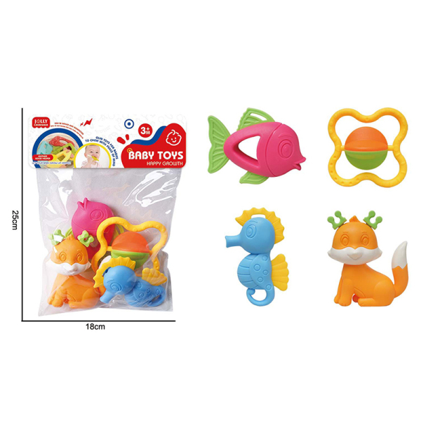 4 (pcs) Cartoon puzzle soothing baby gum toy set