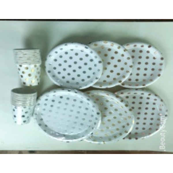 10 sets of hot pressed polka dot series birthday party utensils