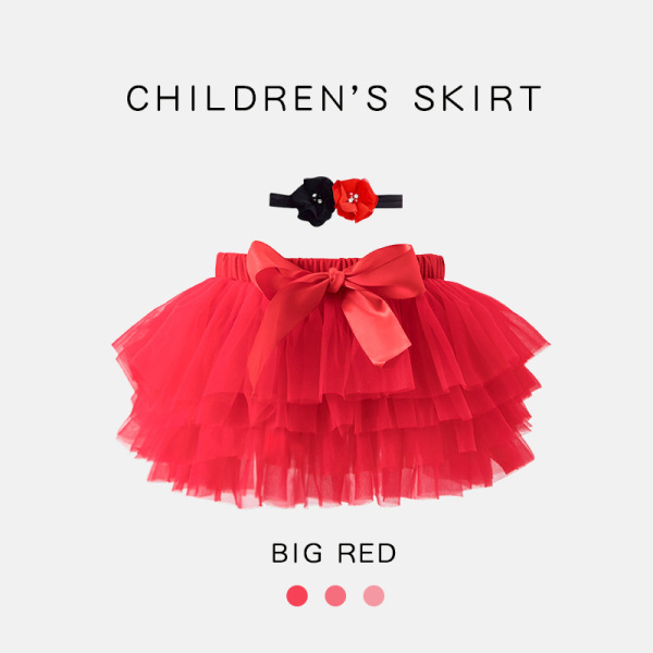 Puffy Multi-Layer Mesh Butt Pants Half Skirt with Hairband (0-3 years)