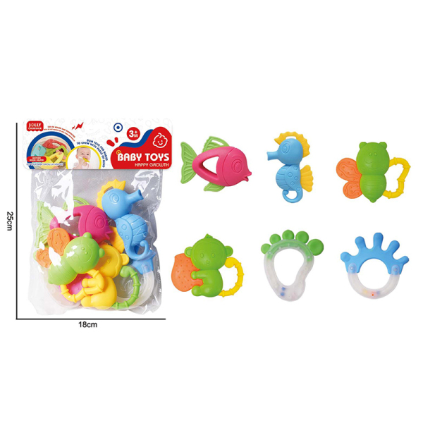 6 (pcs) Cartoon puzzle soothing baby gum toy set