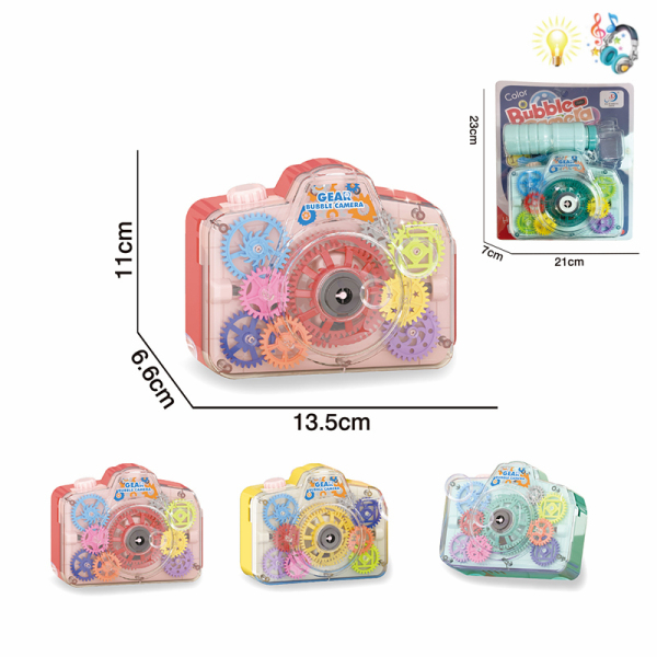 Gear bubble camera with bubble water 3 colors Electric Lights Music IC without language Plastic【English Packaging】_201198790_hd