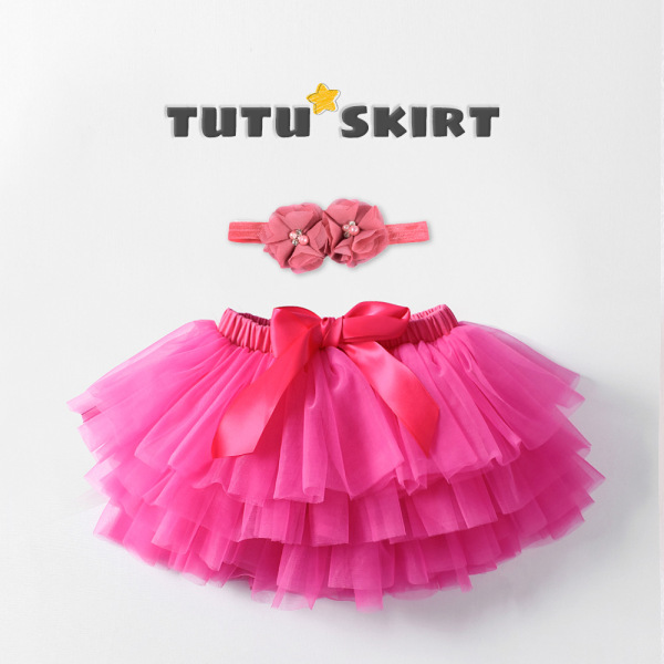 Puffy Multi-Layer Mesh Butt Pants Half Skirt with Hairband (0-3 years)