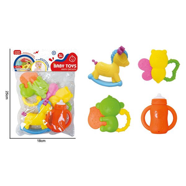 4 (pcs) Cartoon puzzle soothing baby gum toy set