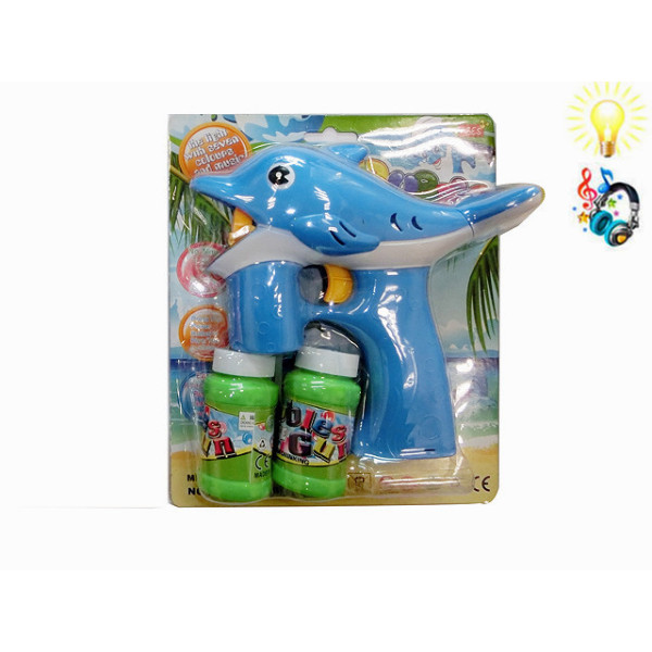 Solid color pointed nose fish bubble gun with 2 bottles of bubble water