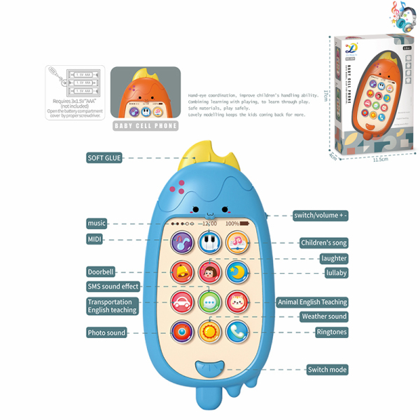 趣味手机 2色 按键式 卡通 电动 音乐 不分语种IC 塑料【英文包装】_201666216_hd