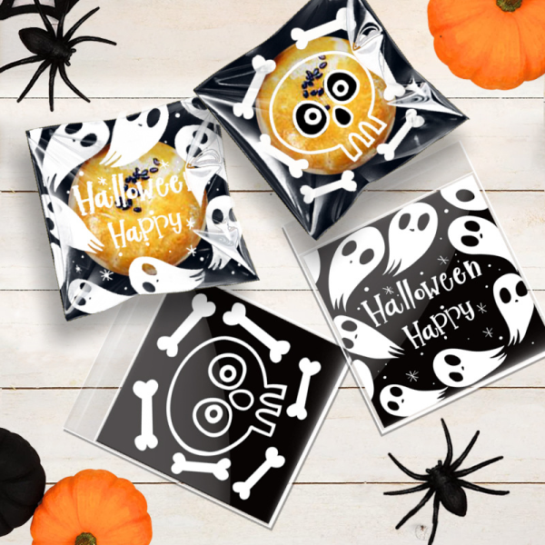 100PCS 10*10+3 Halloween Skeleton Ghost Candy Bags,Almond Cookies / Macaroni Packaging,Multiple styles,Plastic【English Packaging】_201414213_hd