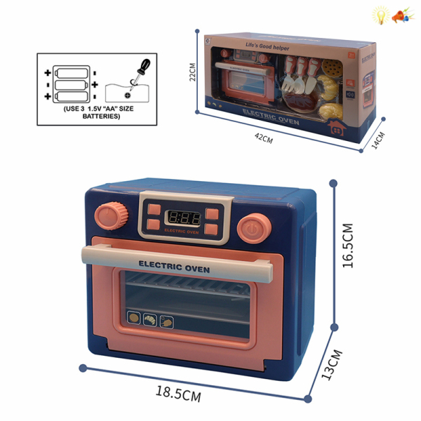 Синяя многофункциональная печь (аксессуары меняют цвет),Уменьшённая копия,Со светом,Со звуком,IC без слов,пластик【Упаковка на английском языке】_201946927_hd
