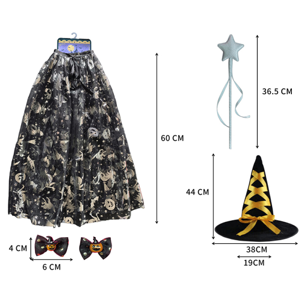 Halloween Cloak+Hat+Fairy Stick+Hairpin Set