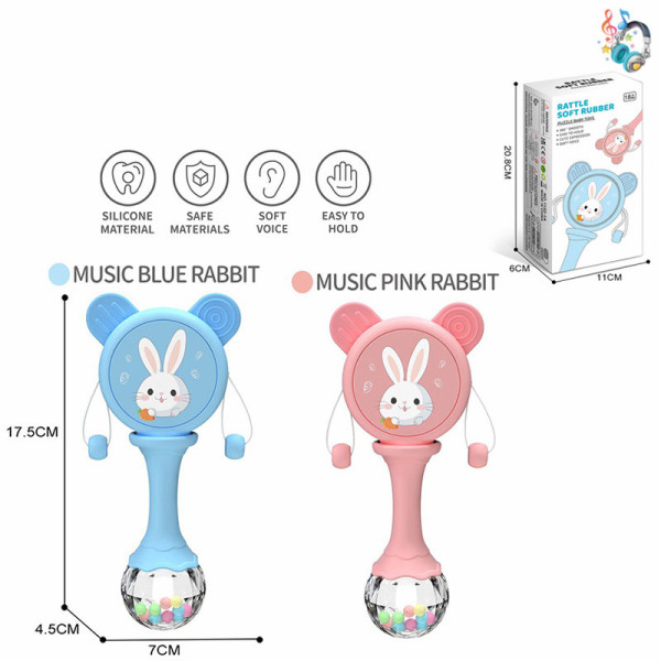 Погремушка-прорезыватель мультяшный кролик два цвета С музыкой IC на английском языке пластик【Упаковка на английском языке】_201658015_hd