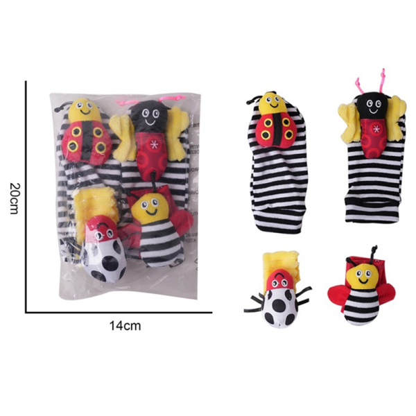 4 (pcs) Baby Cartoon Wrist Band Ring Socks Set